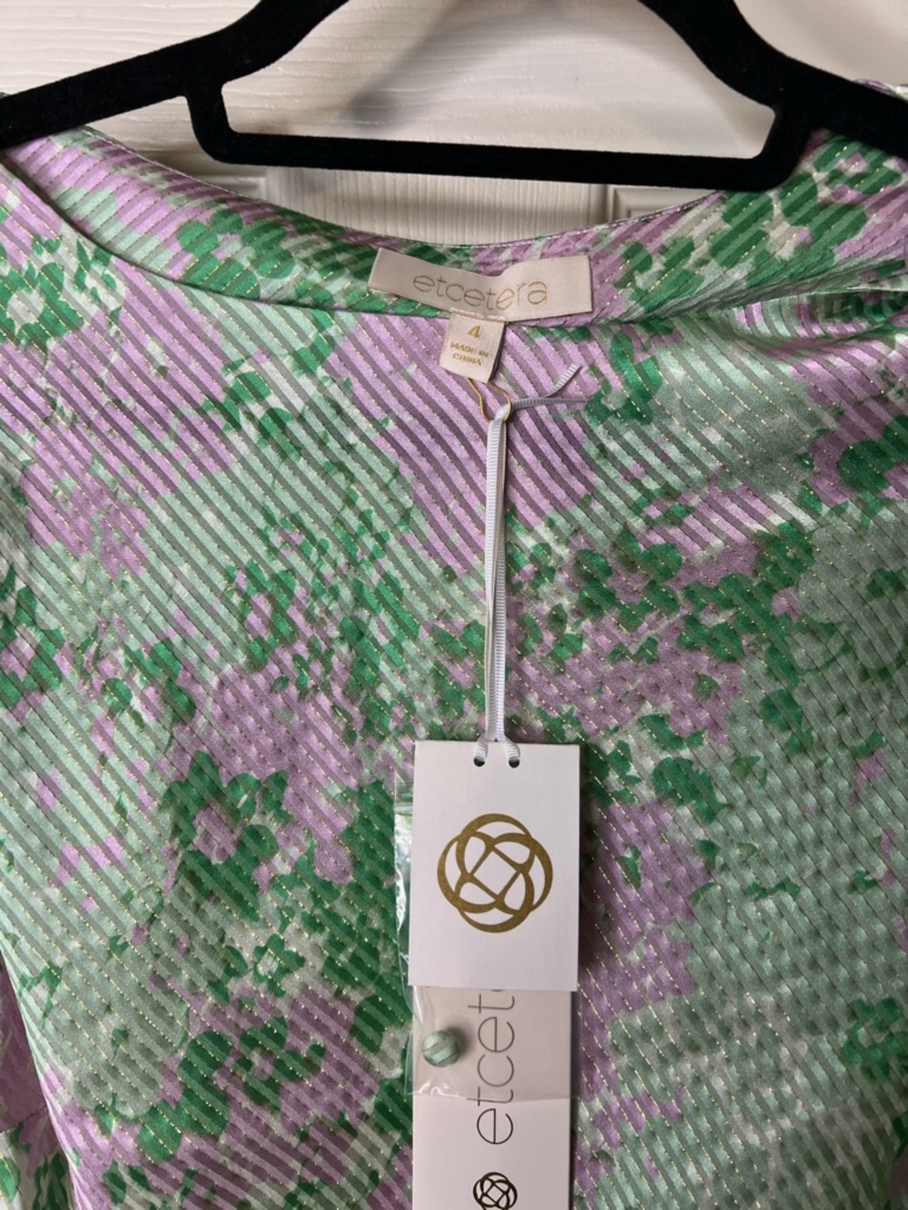 Etcetera Forget Me Not Lavender Mint Floral Tie-Shoulder Silk Tunic Size 4 - Picture 3 of 5
